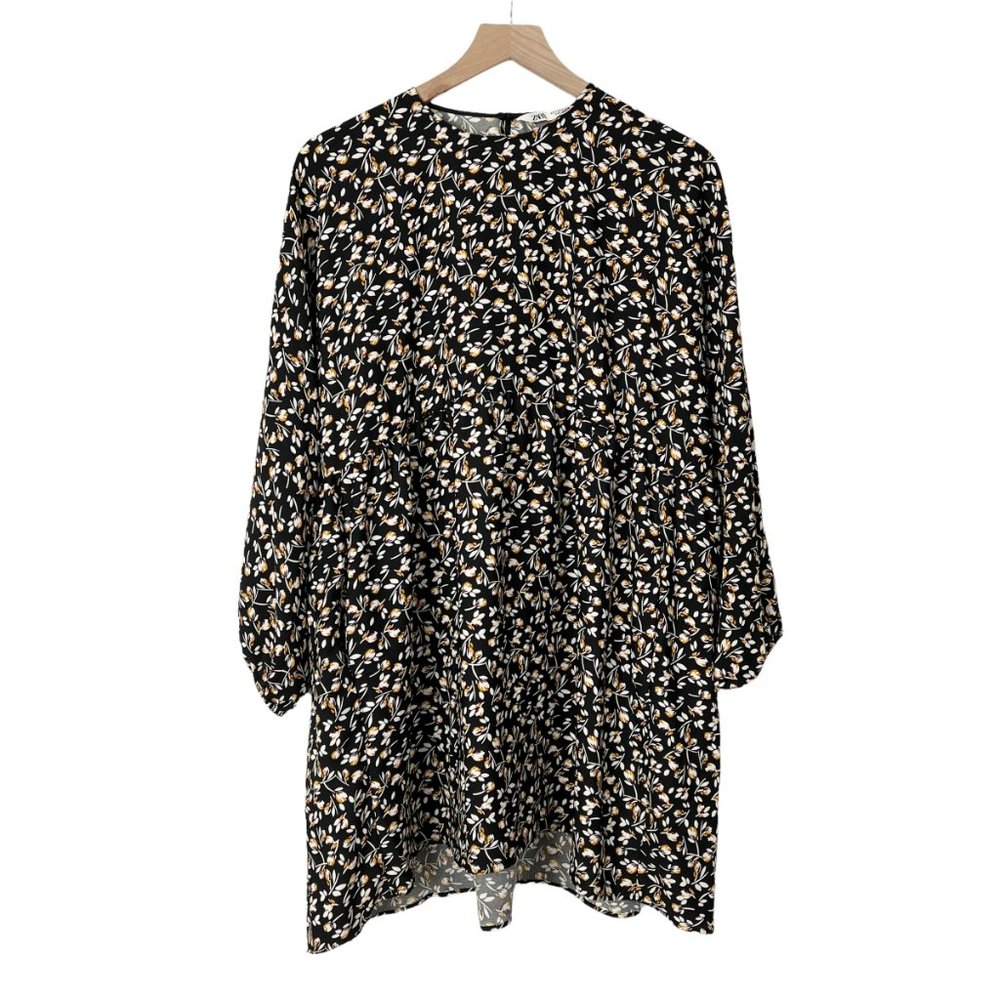 Stunning Zara Balloon Long Sleeve Floral Print Oversized Babydoll Mini Dress - S
